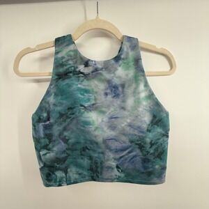 Athleta Conscious Crop Tank M Blue Green Tie Dye Racerback Built-In Bra Yoga Top